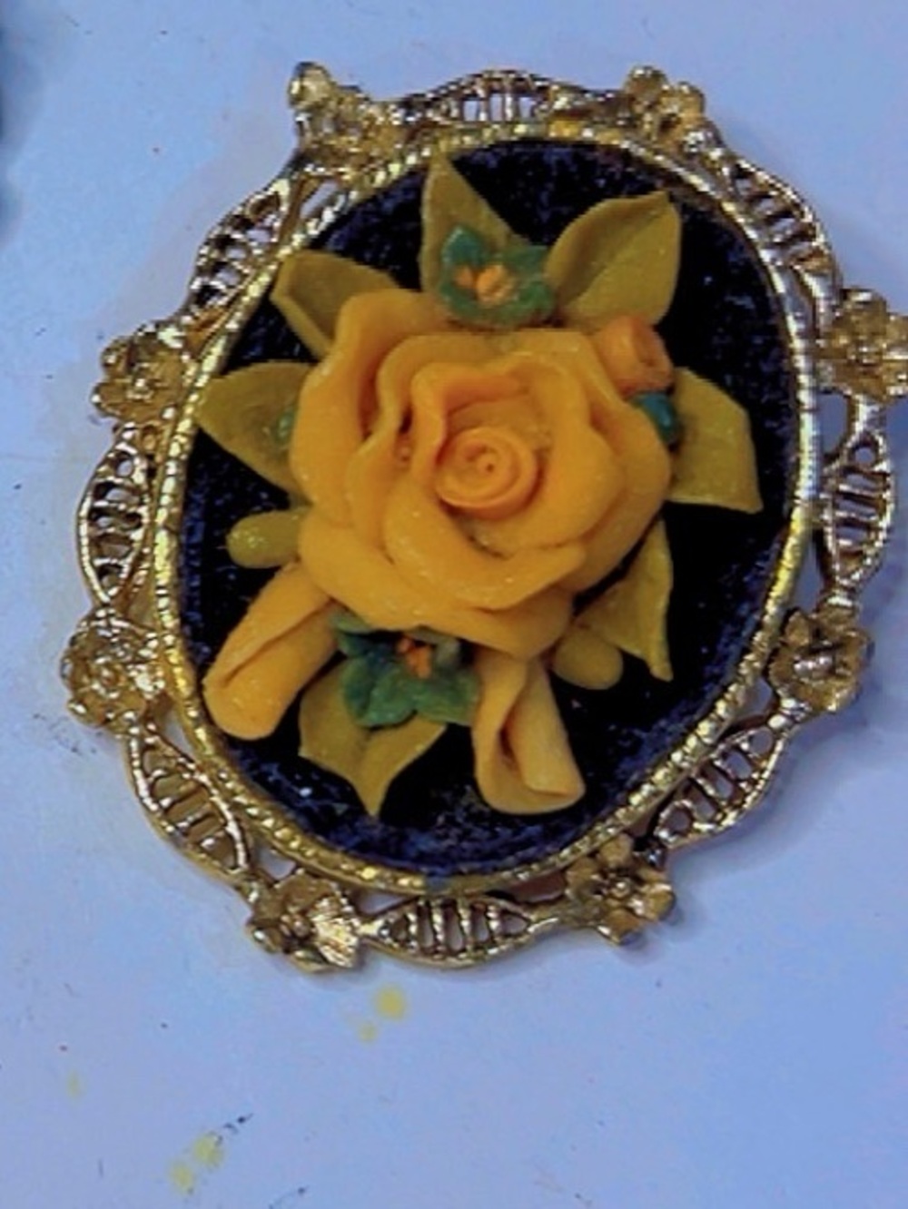 Gold-Tone Cameo and Floral Brooch Set - Yellow, Black, Orange